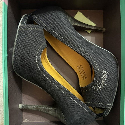 Replay black peep-toe pumps used, size 39, denim fabric