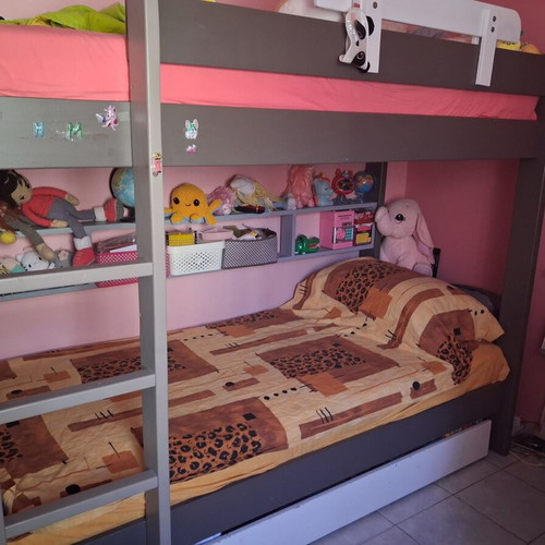 Dominique bunk bed by Mathy by Bols like new with 2 mattresses and guest drawer