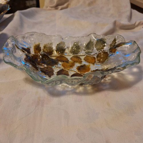 Murano Handcrafted Glass Platter with Earthy Leaf Design like new