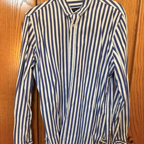 Zara Man Blue White Striped Shirt Size L Slim Fit Like New