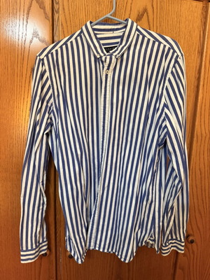 Zara Man Blue White Striped Shirt Size L Slim Fit Like New