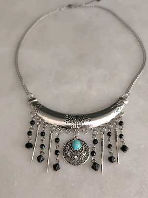 Boho handmade steel necklace like new with turquoise stone