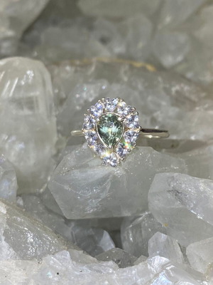 Silver Ring with Natural Green Tourmaline and Moissanite, new
