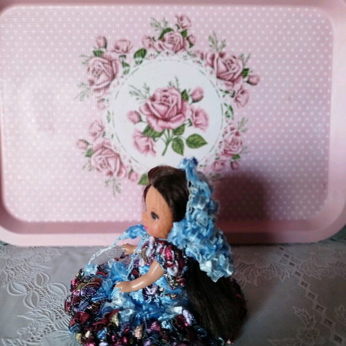 Miniature Doll New with Handmade Dress and Hat 10cm