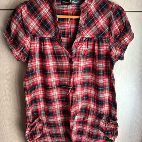 Lynne checked blouse dress size L like new, black and red