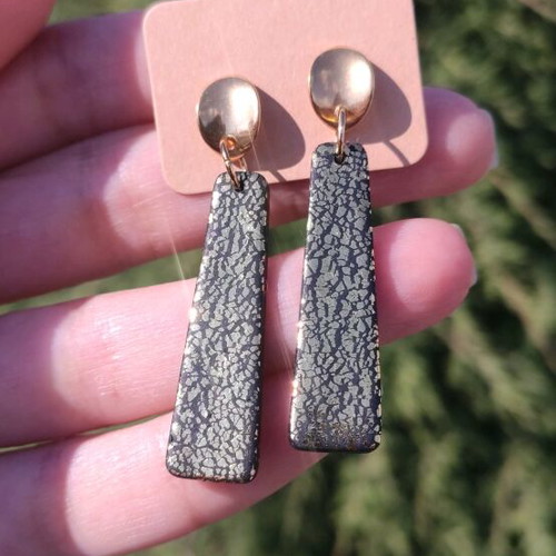 Handmade earrings new, black and gold polymer clay with steel clasp
