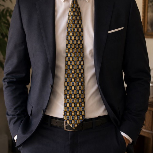 Longchamp Paris silk tie, blue and gold