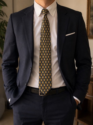 Longchamp Paris silk tie, blue and gold