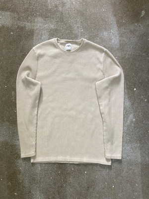 Zara ribbed longsleeve shirt, L, beige, round neck