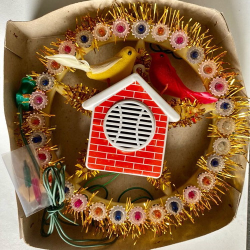 Christmas hanging wreath with thorn lights used, vintage