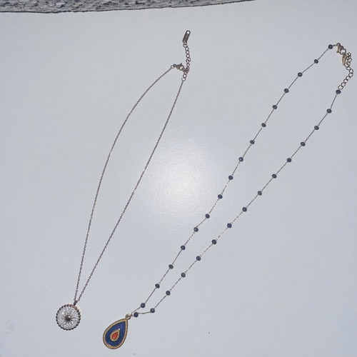Set of 2 Necklaces like new with s.steel chain and blue-purple beads