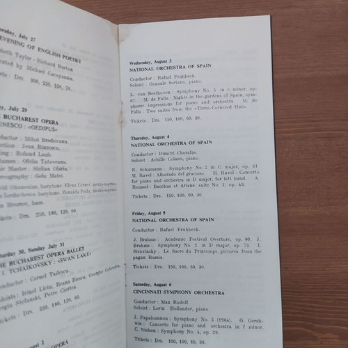 Athens Festival 1966 program used, English language