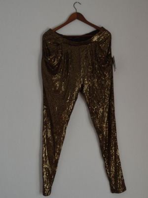 Zara Harem Pants bronze brown sequined with pockets, new
