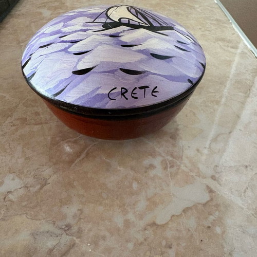 Ceramic jewelry box with Crete painting, 10 cm diameter