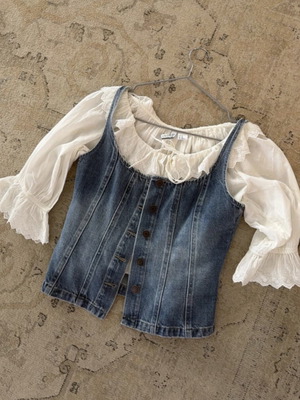 H&M denim corset and white romantic top, size XS