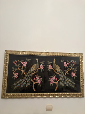 Embroidered painting with peacocks, new