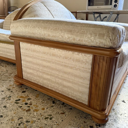 Sofa and armchair used, good condition with wooden frame and fabric