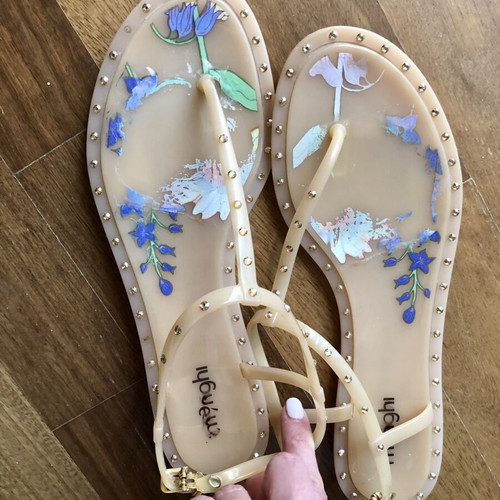 Menghi nude jelly sandals used with pink crystals size 40 fitting 39