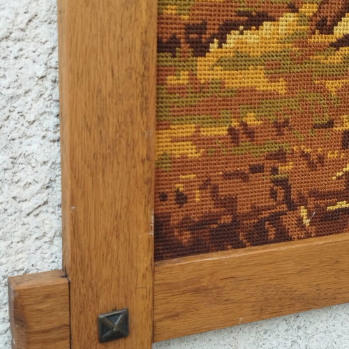 Hand-embroidered painting The Gleaners used with oak frame
