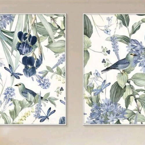Waterproof posters with birds and nature theme, set of 2, vintage romantic