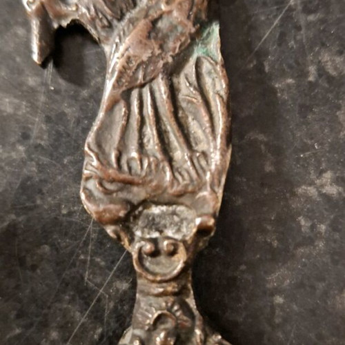 Vintage brass enamel wall decor for birds, vintage bronze box and decorative spoon used
