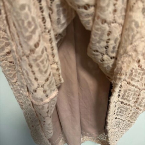 Pink lace dress with bell sleeves, lined