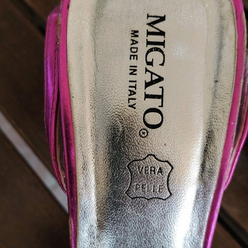 Migato pink leather sandals used, high heel, size 38