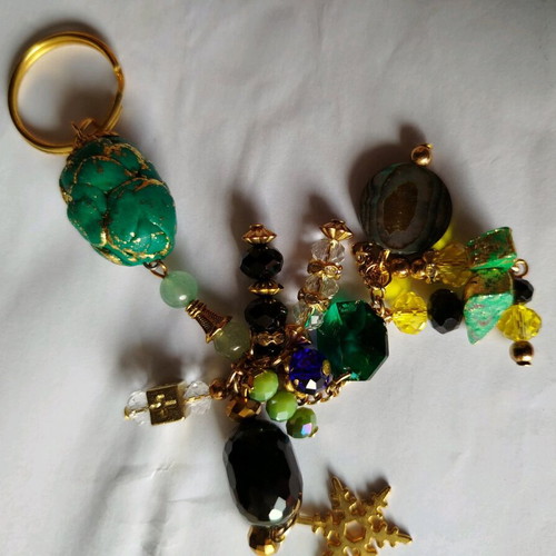 Keychain / Pursecharm New Green Gold Handmade