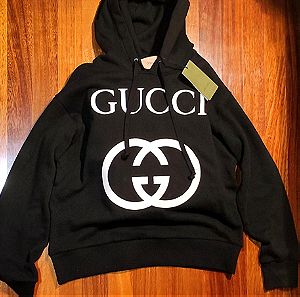 Gucci.Αυθεντικό φούτερ Gucci interlocking G με κουκούλα σε μαύρο βαμβακερό .