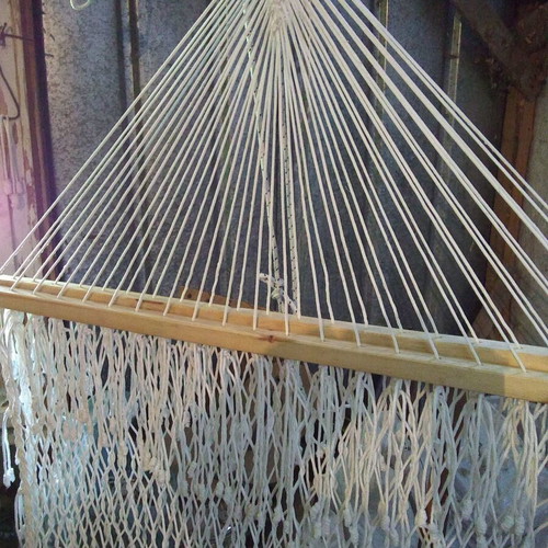 Hammock without knots 210x150 cm with polyester rope and wooden slats