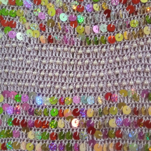 Knitted short-sleeve cardigan with sequins and beads, Small/Medium