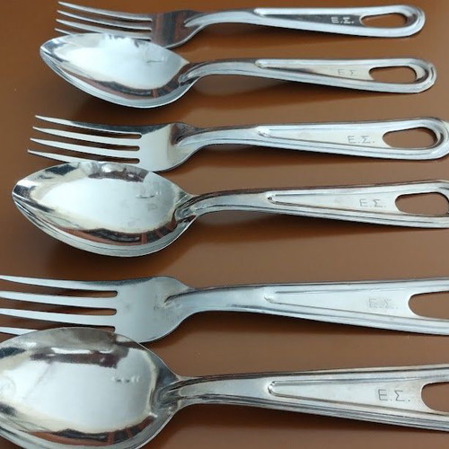 Greek Army Collectible Cutlery Set of 8, vintage stainless steel M-1926