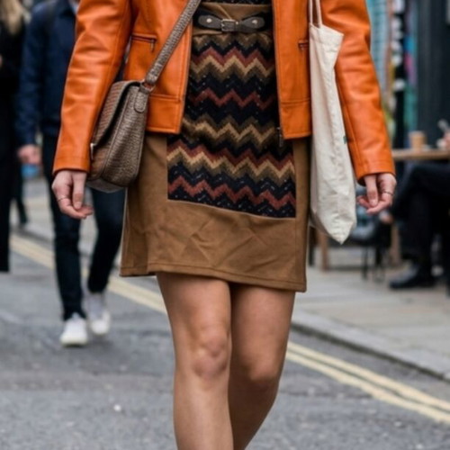 Dress and jacket set used, brown and orange