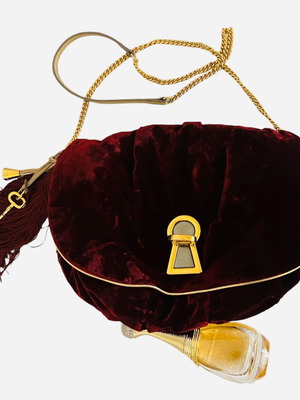 Dolce & Gabbana βελούδινη τσάντα ώμου μεταχειρισμένη, κόκκινο κρασί, μεσαία αλυσίδα