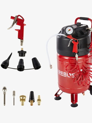 AREBOS 30L 1500W Αεροσυμπιεστής με Αξεσουάρ – 10 bar, Αθόρυβος, Λειτουργία χωρίς λάδι