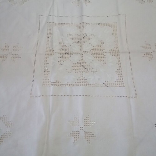Handmade white table linen set with one large and two small doilies