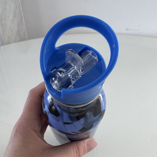 Kids Water Bottle Shark Design with Straw Blue Camouflage new