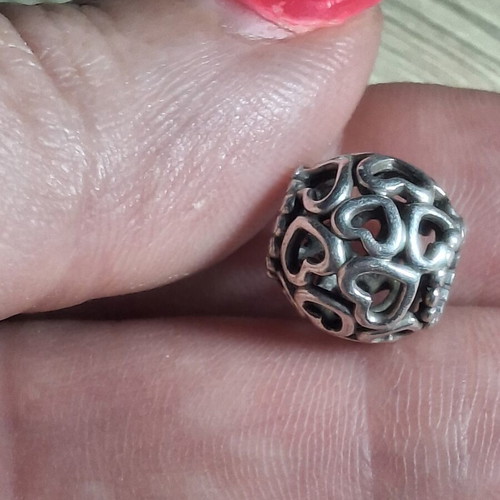Pandora charm with hearts, silver