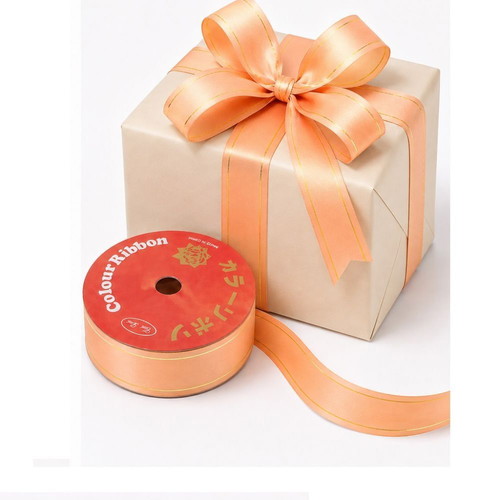 Decorative Curling Ribbon 10m x 1.6cm, soft orange with gold detail