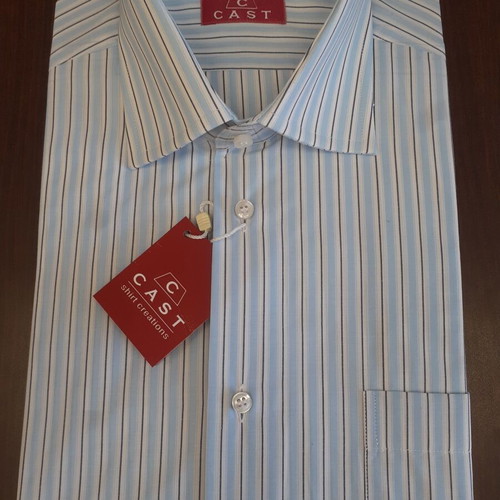 Cast men's short-sleeve shirt new, size M, white and blue