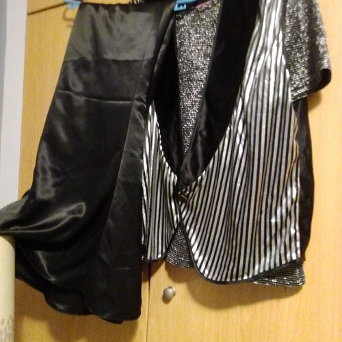 Set of three pieces for evening wear used, black satin maxi skirt, lame top and black lame vest XL