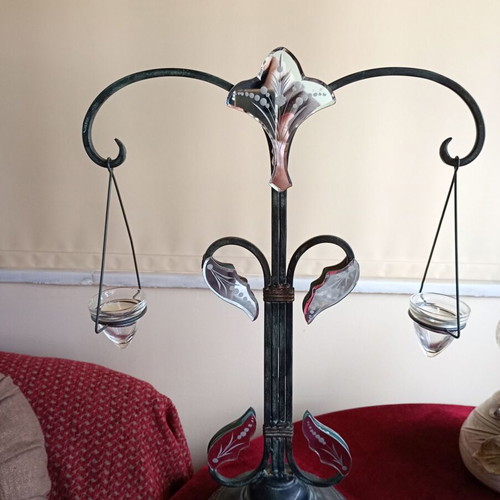 Brass candlestick used with cracked mirror piece