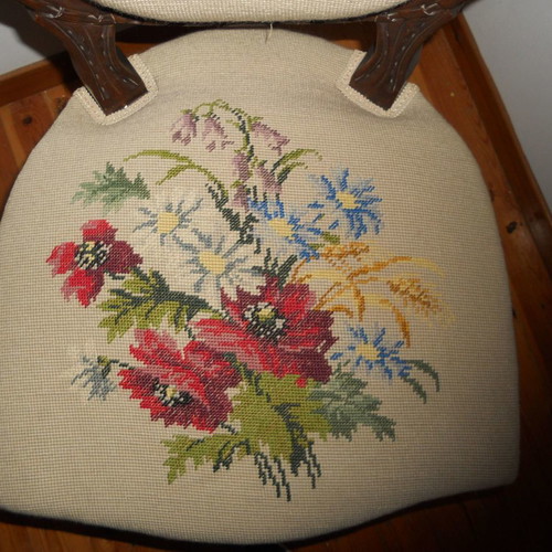 Pair of embroidered carved chairs used, vintage