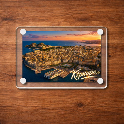Acrylic fridge magnet 6x9cm, Corfu, Greek Summer collection