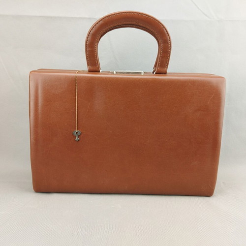 Old Soviet women's bag used, brown vinyl fashion bag