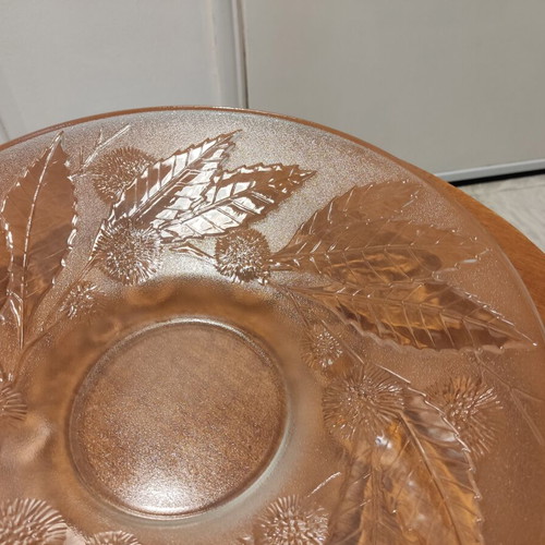 Luminarc vintage glass fruit bowl with embossed leaf and chestnut design, 34cm