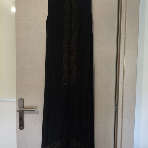 Platinum summer dress kaftan black with gold ancient Greek designs one size like new