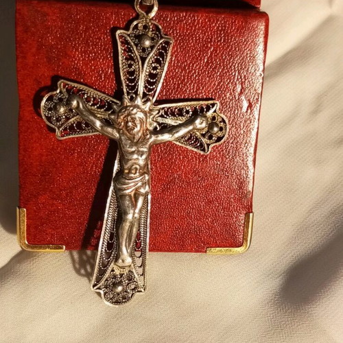 Silver cross 950 filigree vintage like new