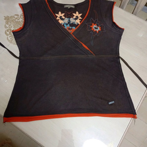 Cotton Stretch Women's Blouse Brown with Orange, like new, size L