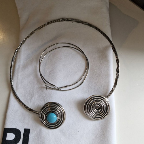 Steel jewelry set like new, turquoise and silver
